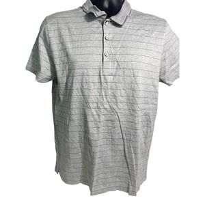BOSS Hugo Boss Polo Shirt Mens Large Gray Striped‎ Regular Fit Mercerized Casual